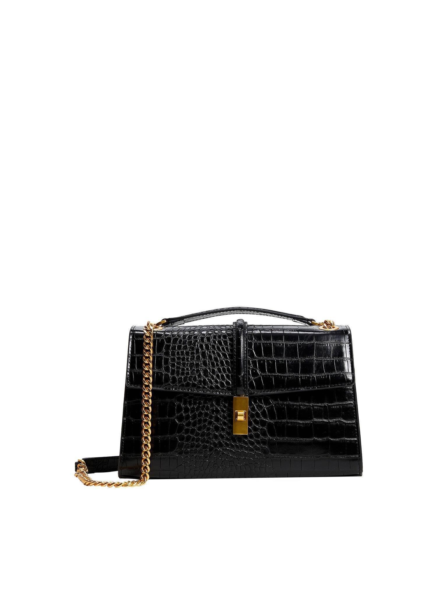 Black Crocodile Effect Chain Bag, , large image number 0