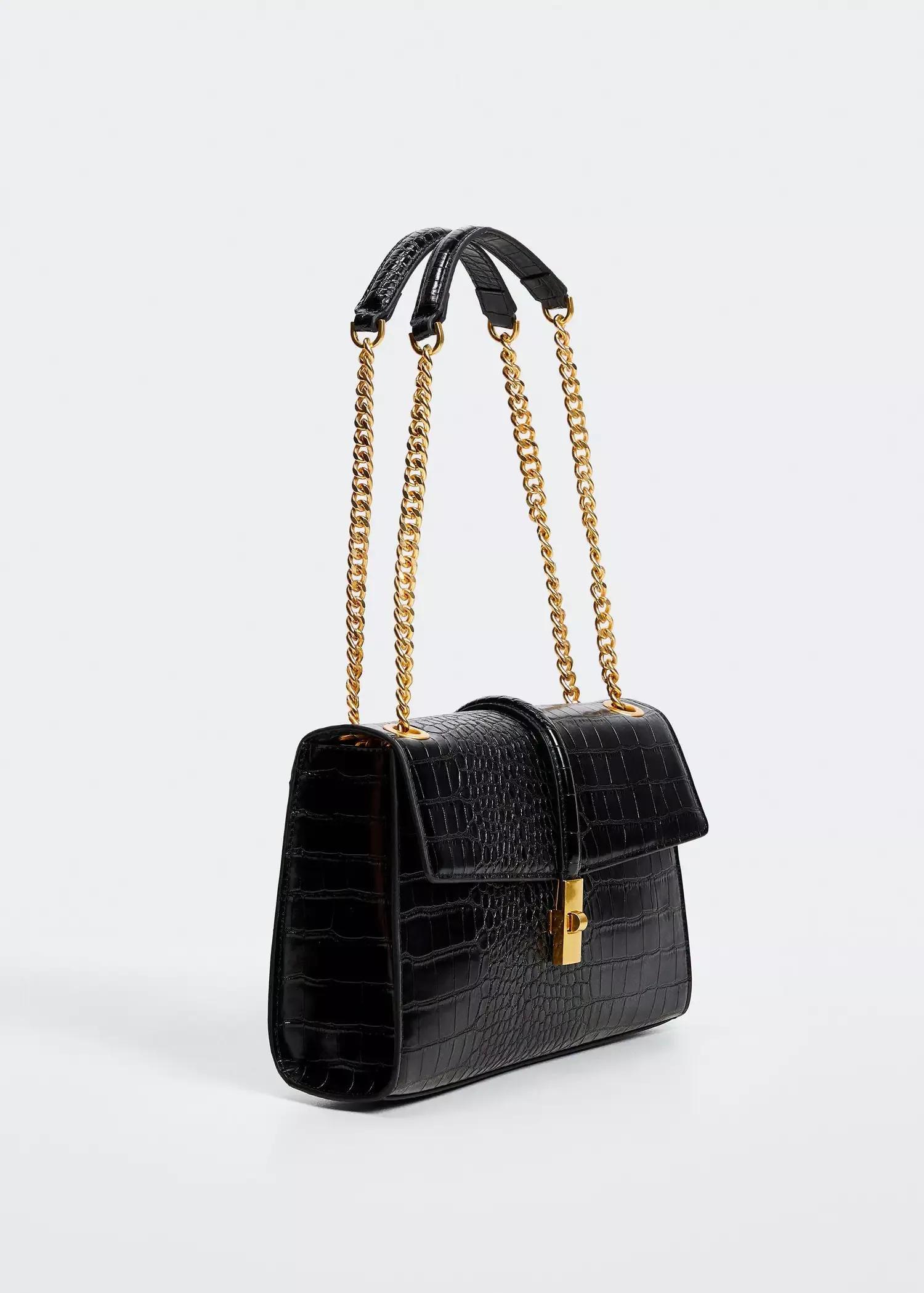 Black Crocodile Effect Chain Bag, , large image number 1