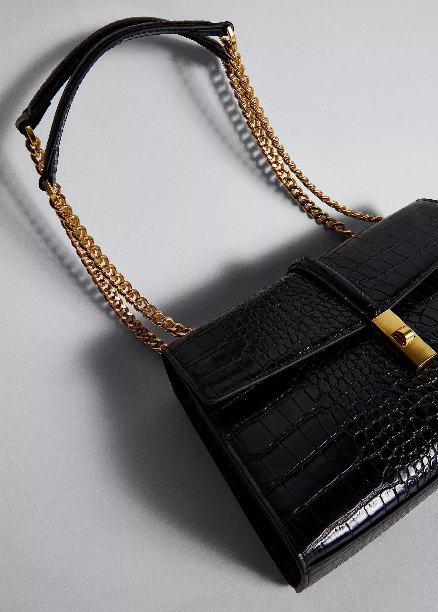 Black Crocodile Effect Chain Bag, , large image number 4