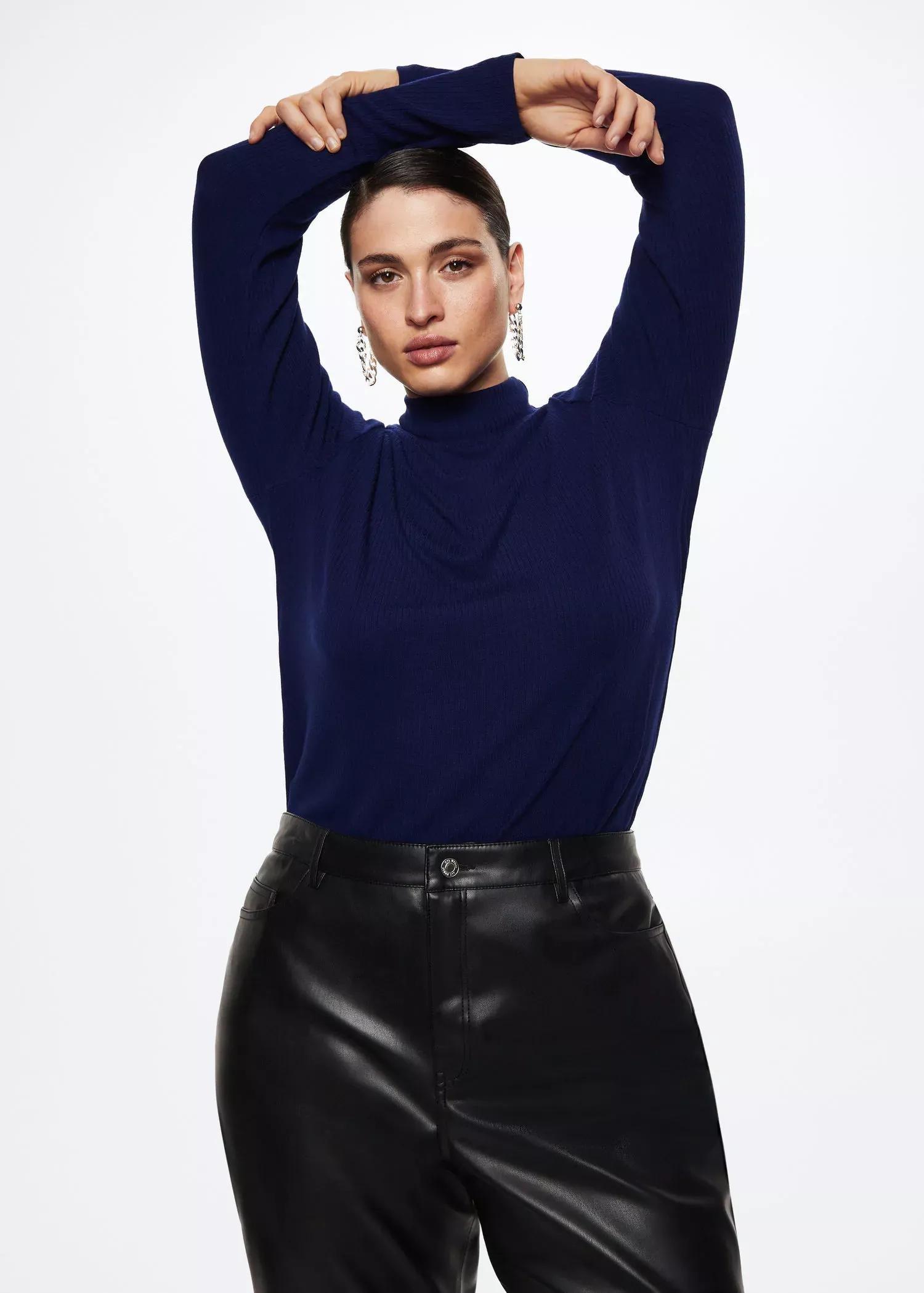 Navy Ribbed Long-Sleeved T-Shirt, , large image number 0