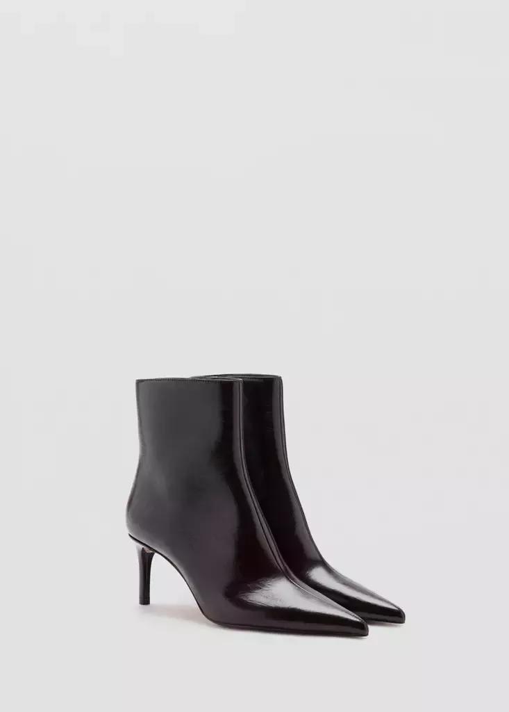 Burgundy Patent-Effect Ankle Boot With Pointed Toe, Dark Red, medium