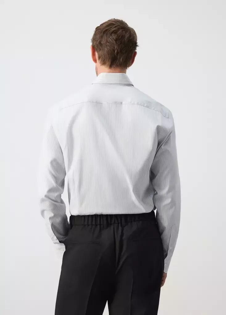 Grey Cotton Slim-Fit Striped Shirt, Grey, large image number 2