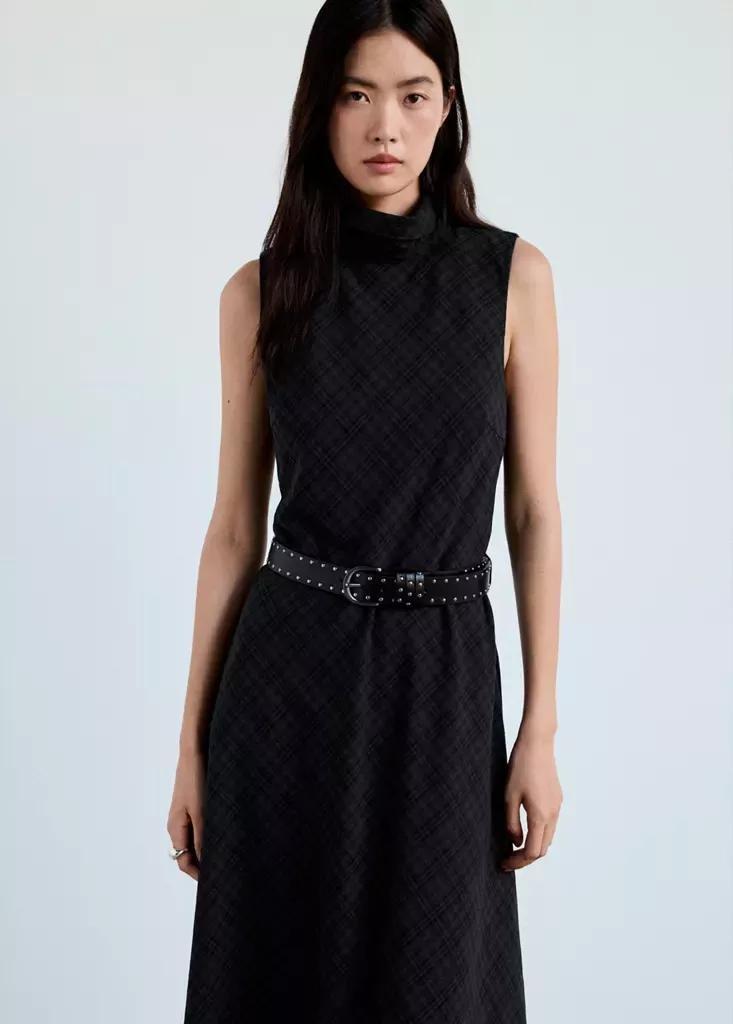 Grey Check Belt Dress, , large image number 1