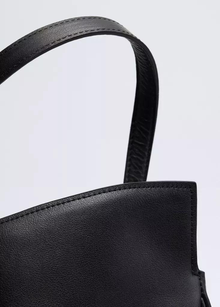 Black Leather Shopper Bag With Charm And Mirror, Black, large image number 5
