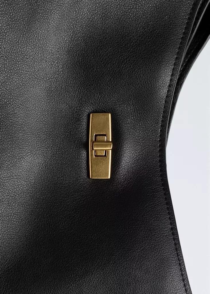 Black Leather Shopper Bag With Charm And Mirror, Black, large image number 6
