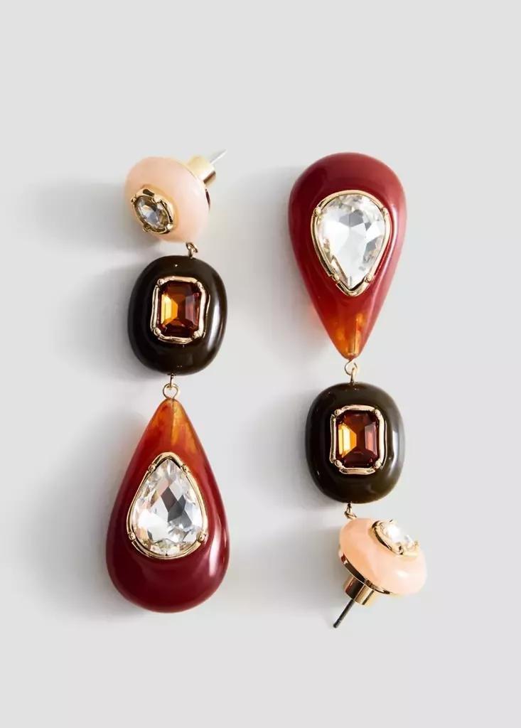 Gold Pendant Crystals Earrings, Gold, large image number 1