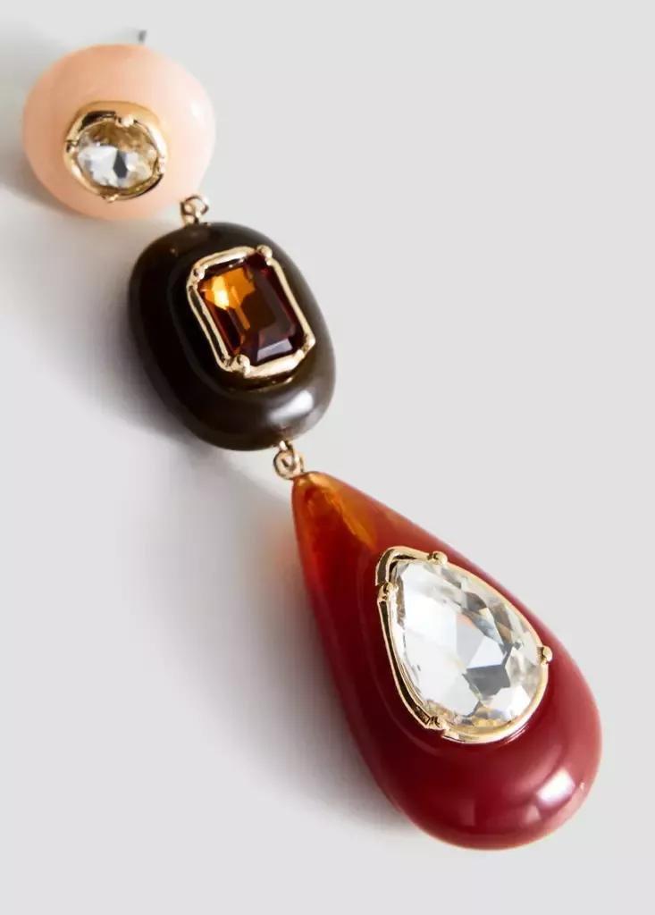 Gold Pendant Crystals Earrings, Gold, large image number 2