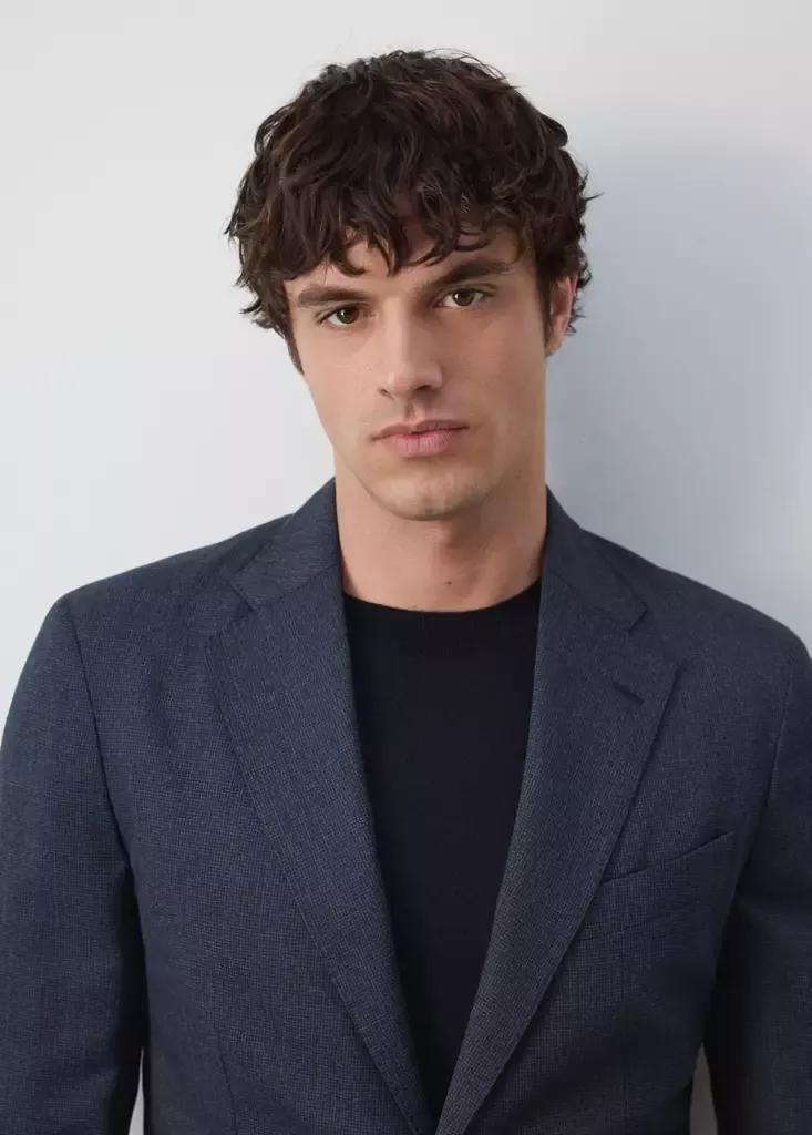 Navy Slim Fit Wool Blend Blazer, Navy, large image number 3
