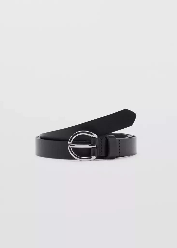 Black Leather Belt With Oval Buckle, Black, medium