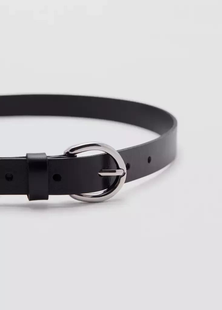 Black Leather Belt With Oval Buckle, Black, medium