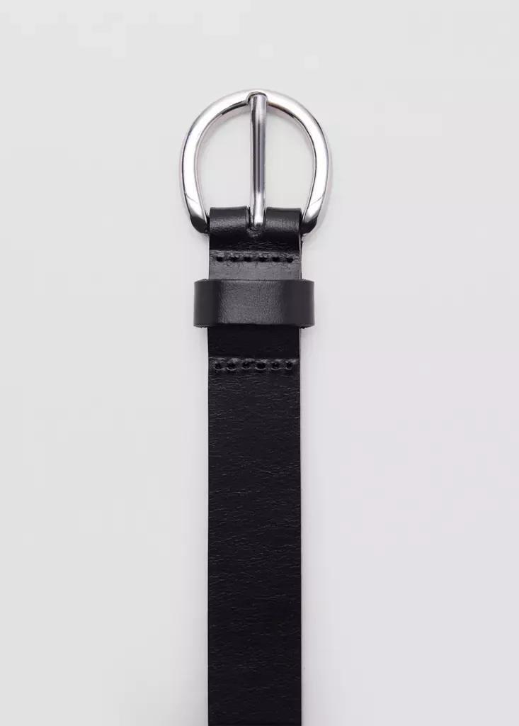Black Leather Belt With Oval Buckle, Black, large image number 2