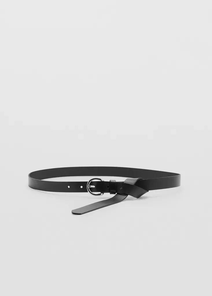 Black Leather Belt With Oval Buckle, Black, large image number 4