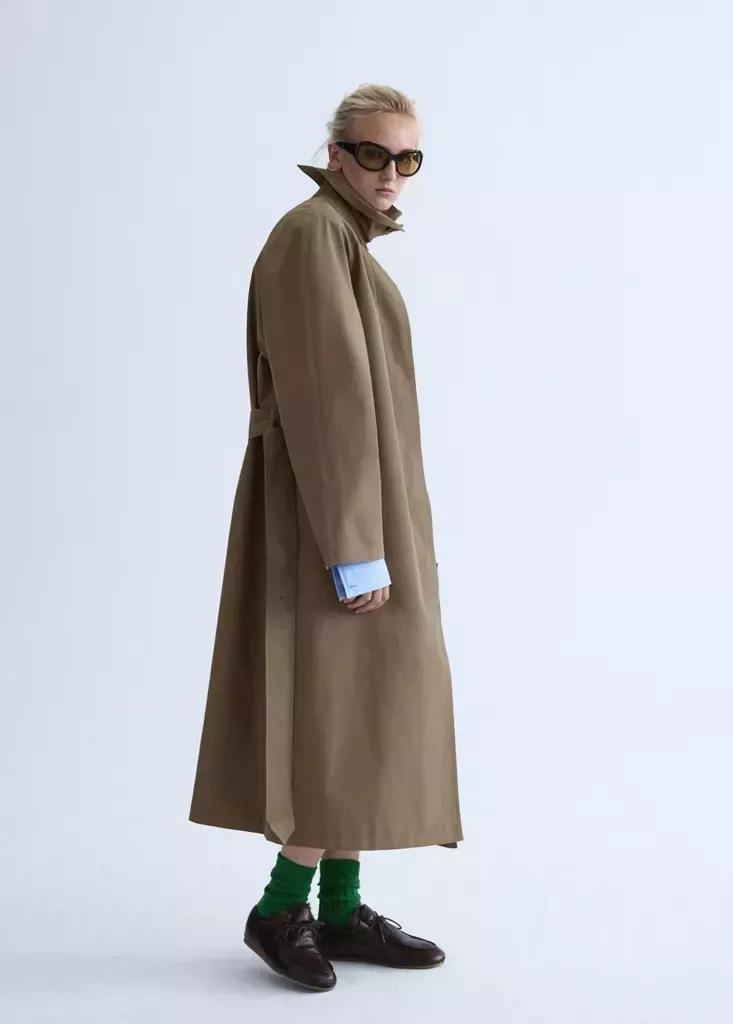 Khaki Oversized Trench Coat With Belt, Beige - Khaki, large image number 0