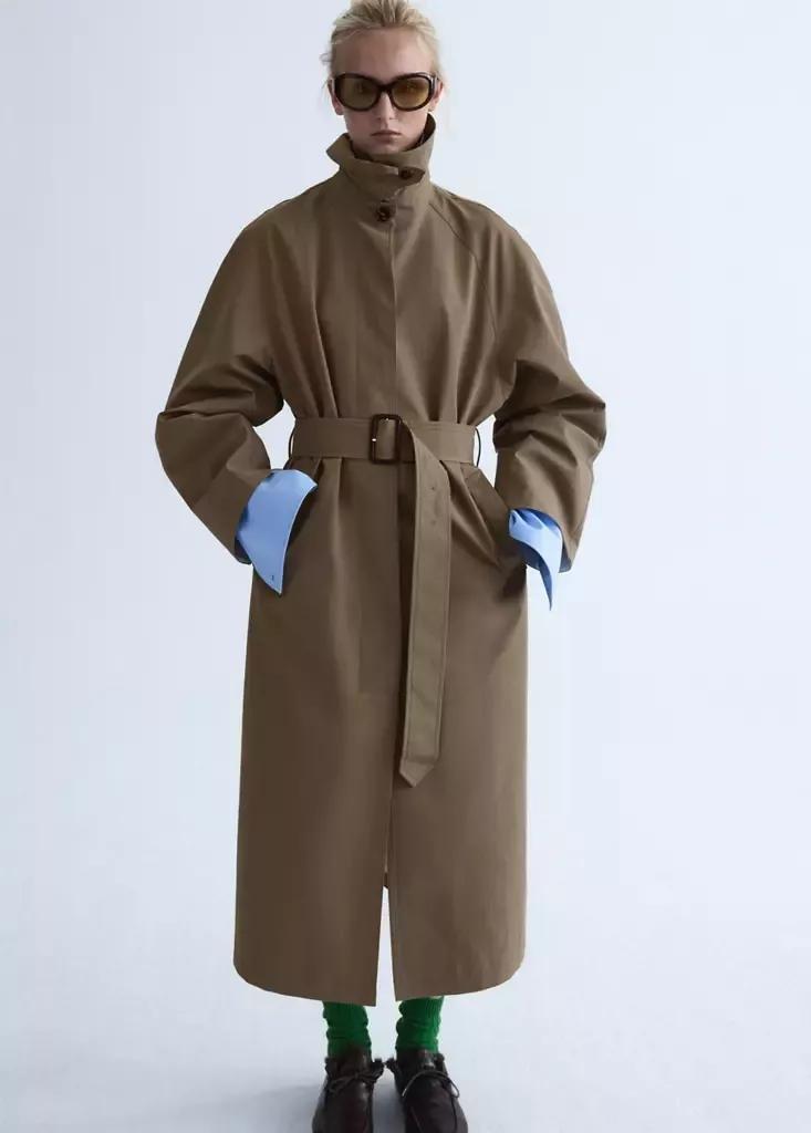 Khaki Oversized Trench Coat With Belt, Beige - Khaki, large image number 1