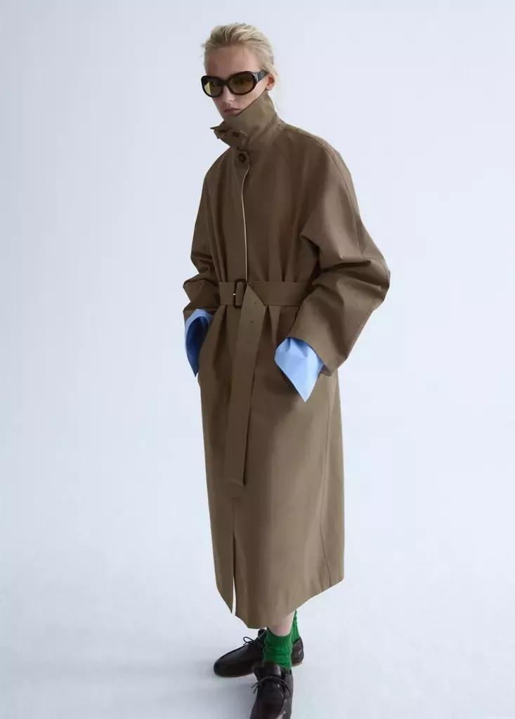 Khaki Oversized Trench Coat With Belt, Beige - Khaki, large image number 5