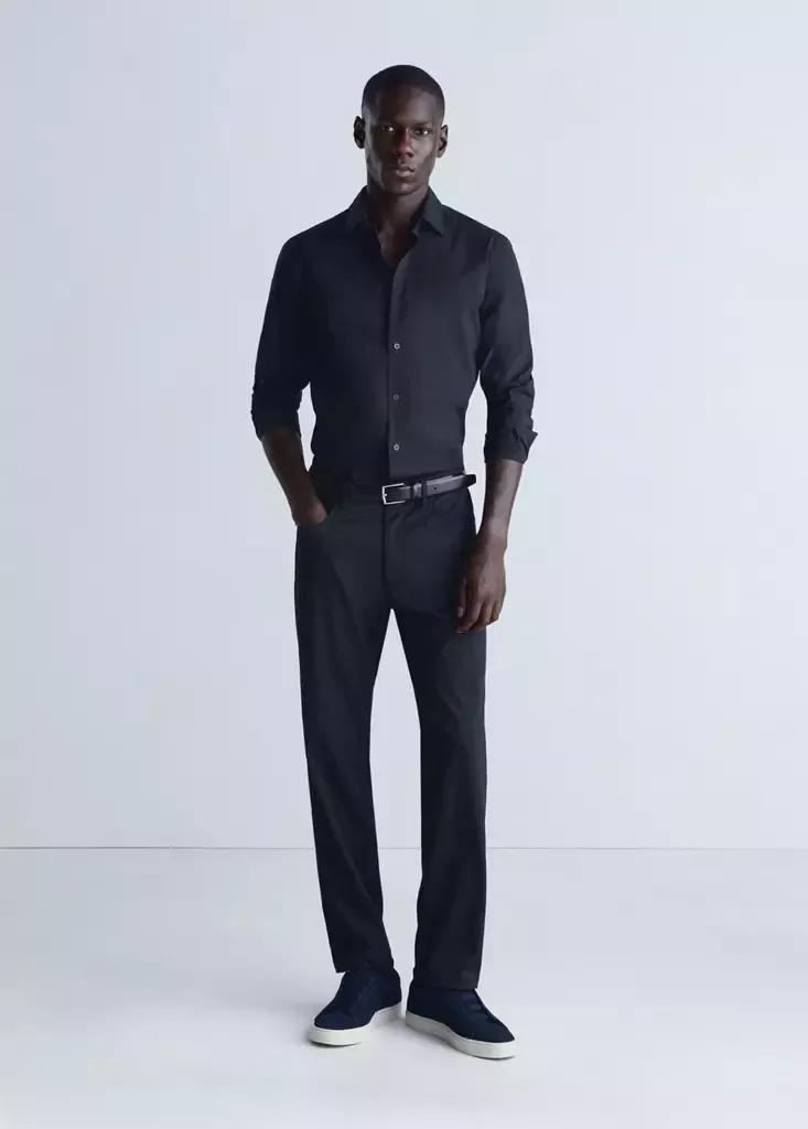 Blue Comfort Stretch Non-Iron Cotton Shirt, Navy, medium