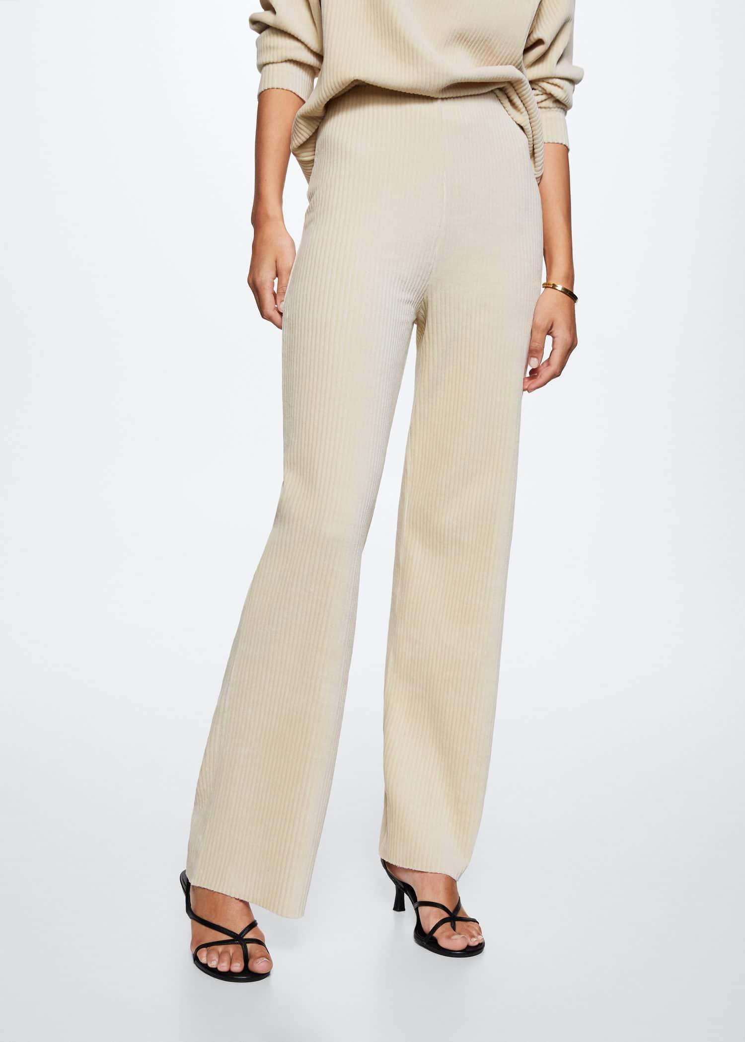 Beige Corduroy Trousers With Elastic Waist, , large image number 1