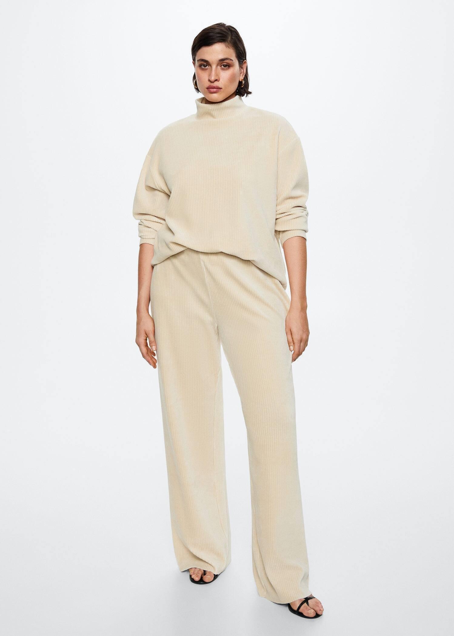 Beige Corduroy Trousers With Elastic Waist, , large image number 2