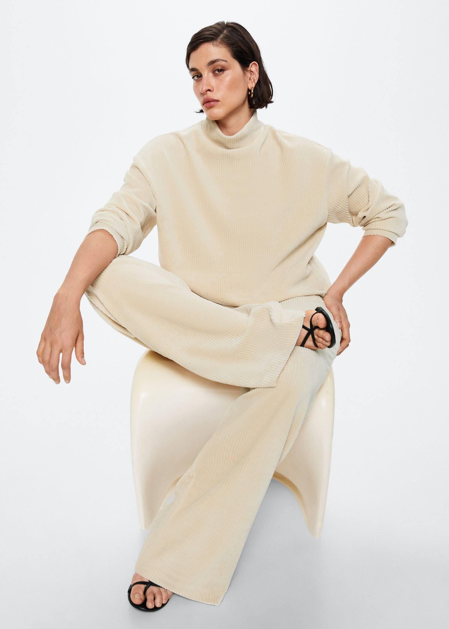 Beige Corduroy Trousers With Elastic Waist, , large image number 3