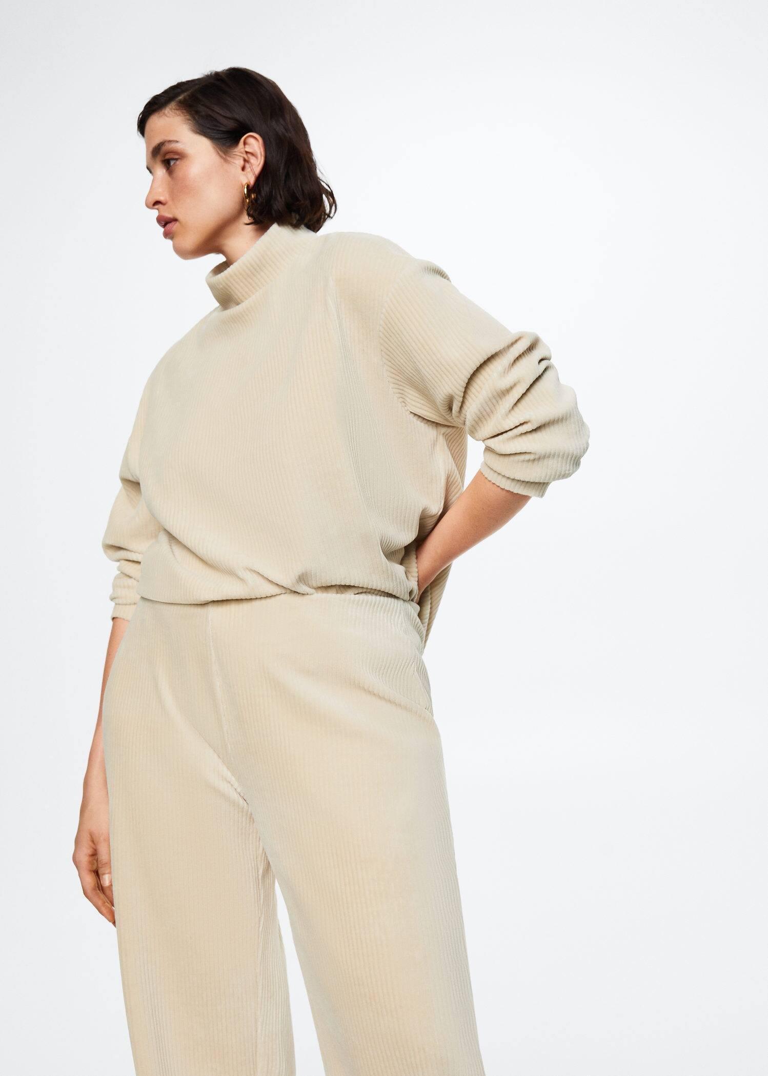 Beige Corduroy Trousers With Elastic Waist, , large image number 4