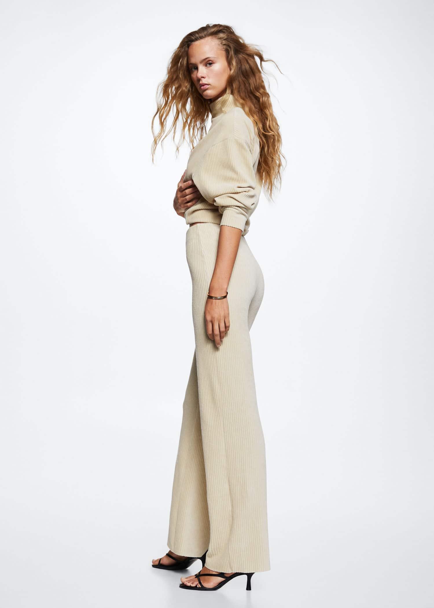 Beige Corduroy Trousers With Elastic Waist, , large image number 8