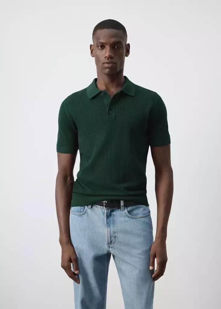 Green 100% Cotton Knitted Polo Structure, Dark Green, medium