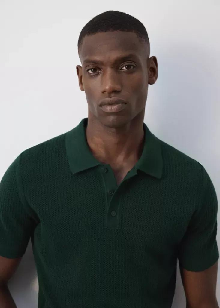 Green 100% Cotton Knitted Polo Structure, Dark Green, large image number 3