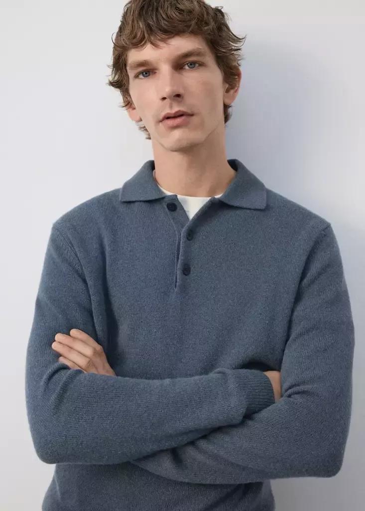Blue Wool And Cashmere Blend Polo Jumper, Medium Blue, large image number 3