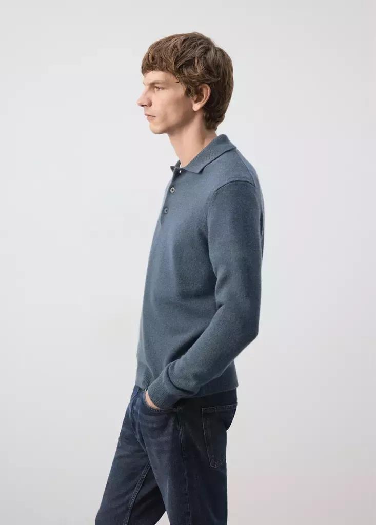 Blue Wool And Cashmere Blend Polo Jumper, Medium Blue, large image number 4