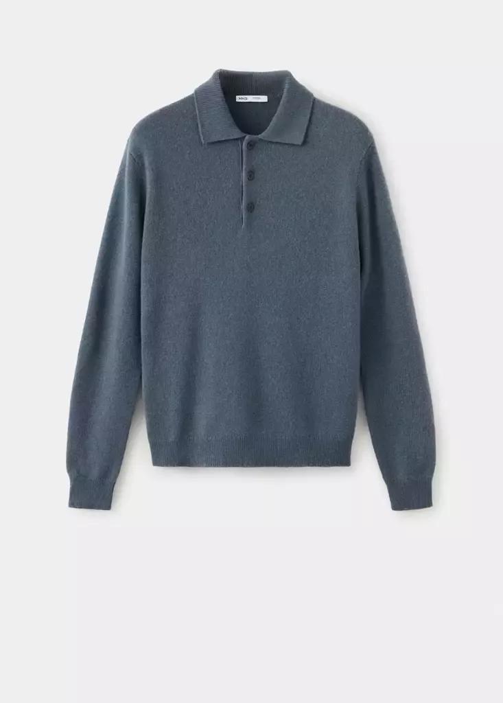 Blue Wool And Cashmere Blend Polo Jumper, Medium Blue, large image number 5