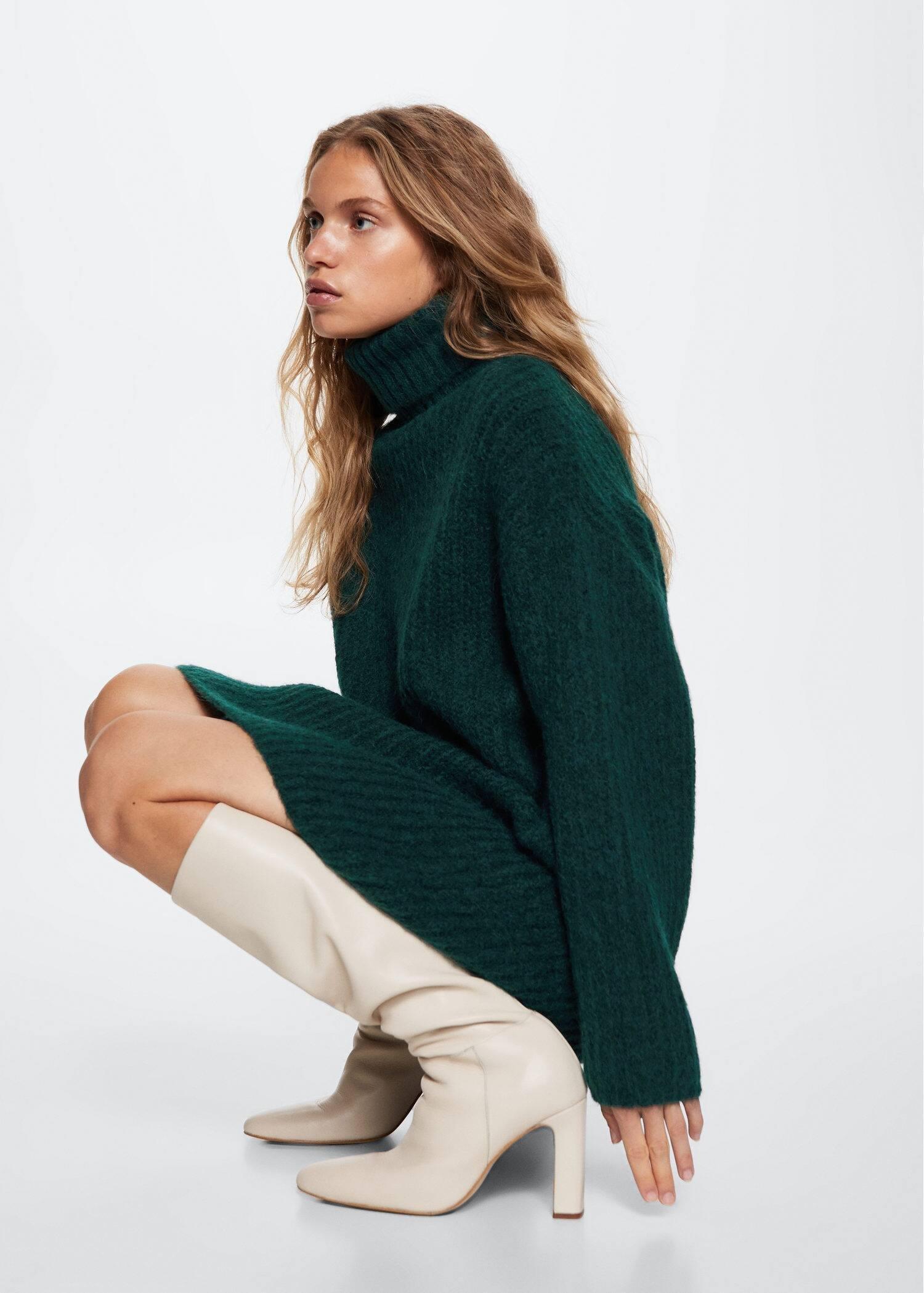 Green Knitted Turtleneck Dress, , large image number 2