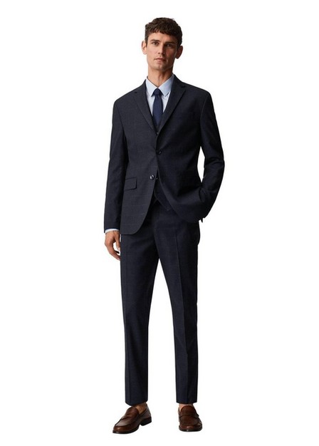 Mango - Navy Slim Fit Check Suit Blazer