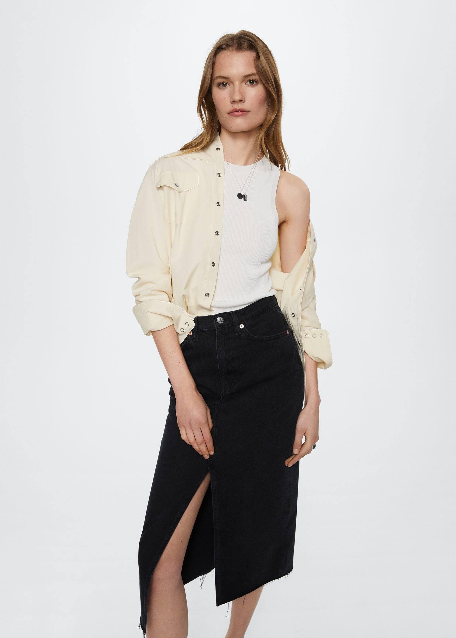 open grey Slit denim skirt, , large image number 0
