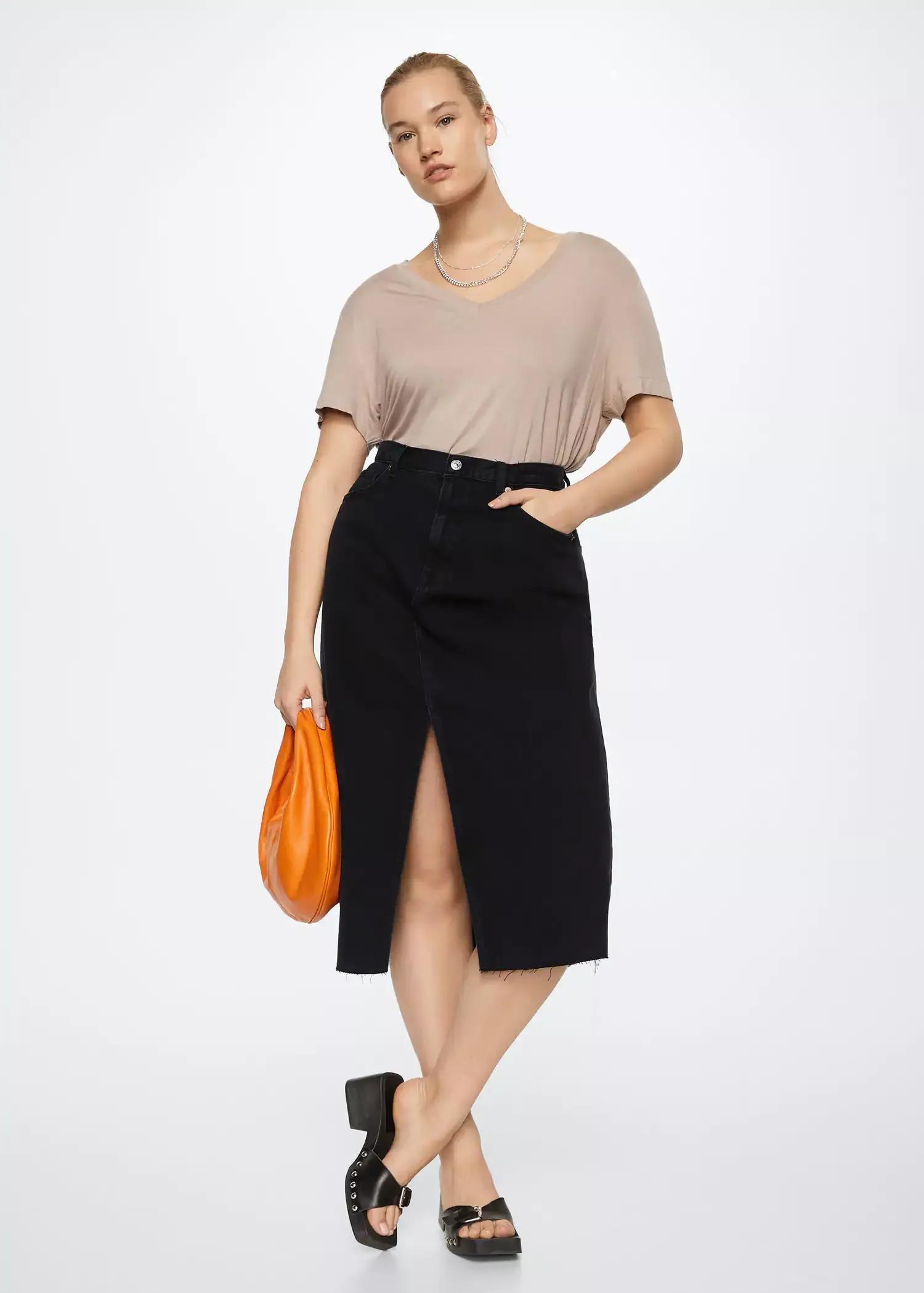 open grey Slit denim skirt, , large image number 1