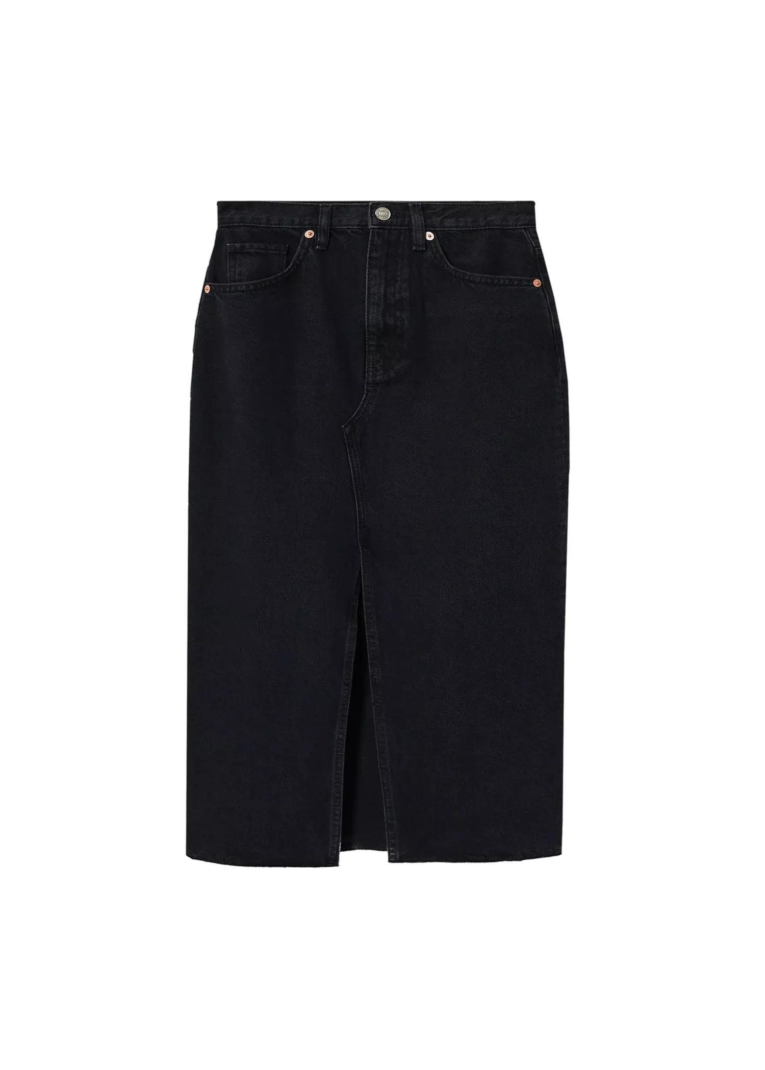 open grey Slit denim skirt, , large image number 3