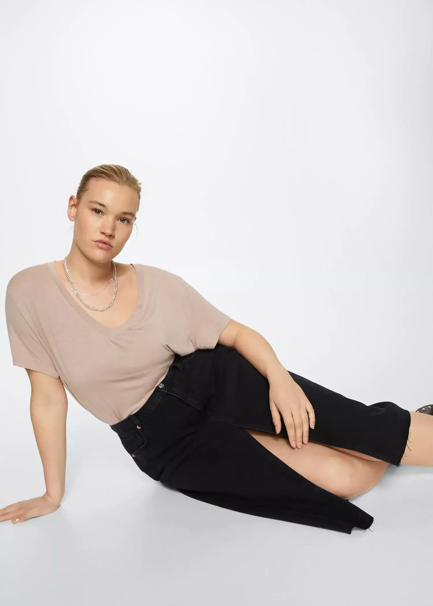 open grey Slit denim skirt, , large image number 5