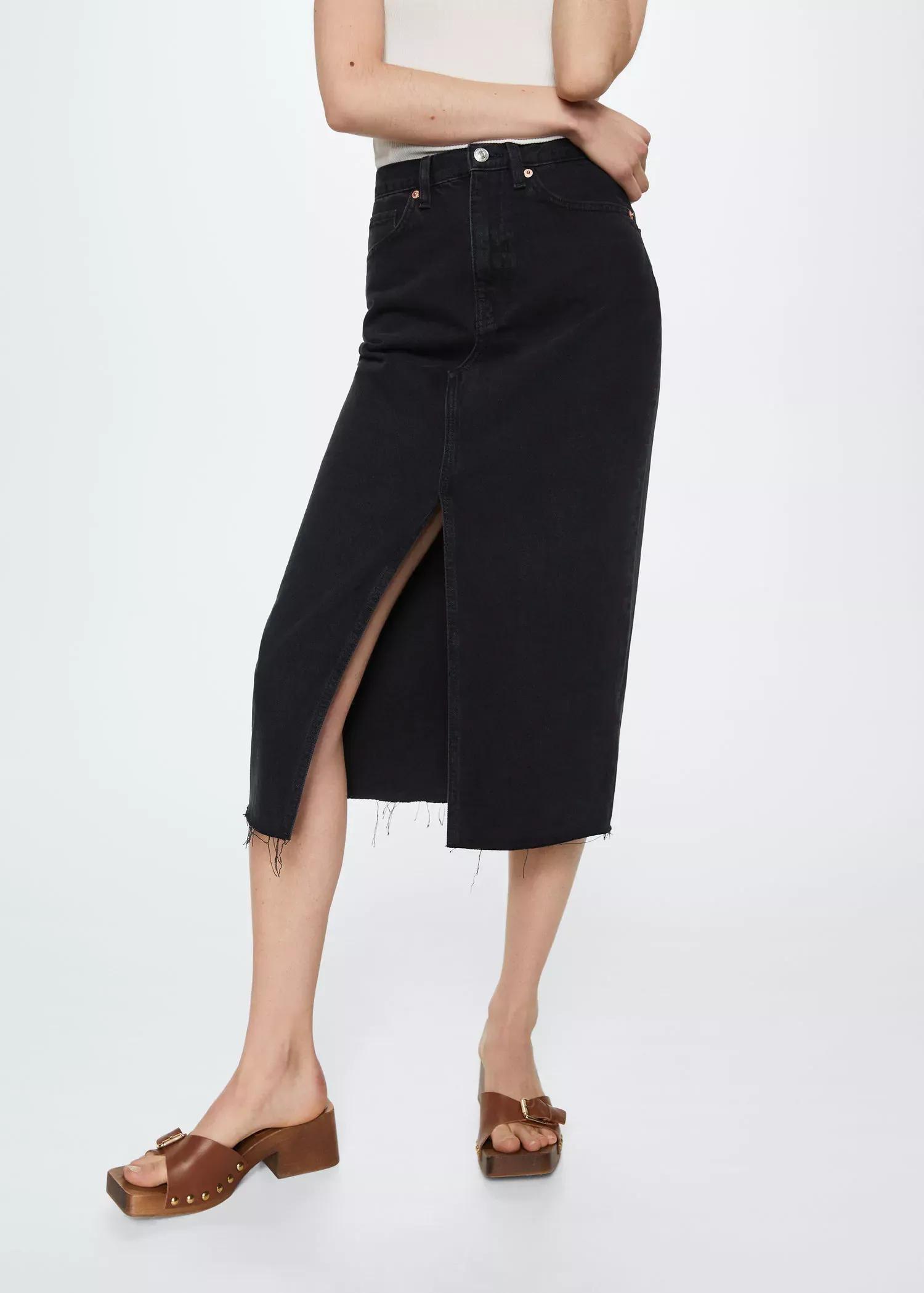 open grey Slit denim skirt, , large image number 9