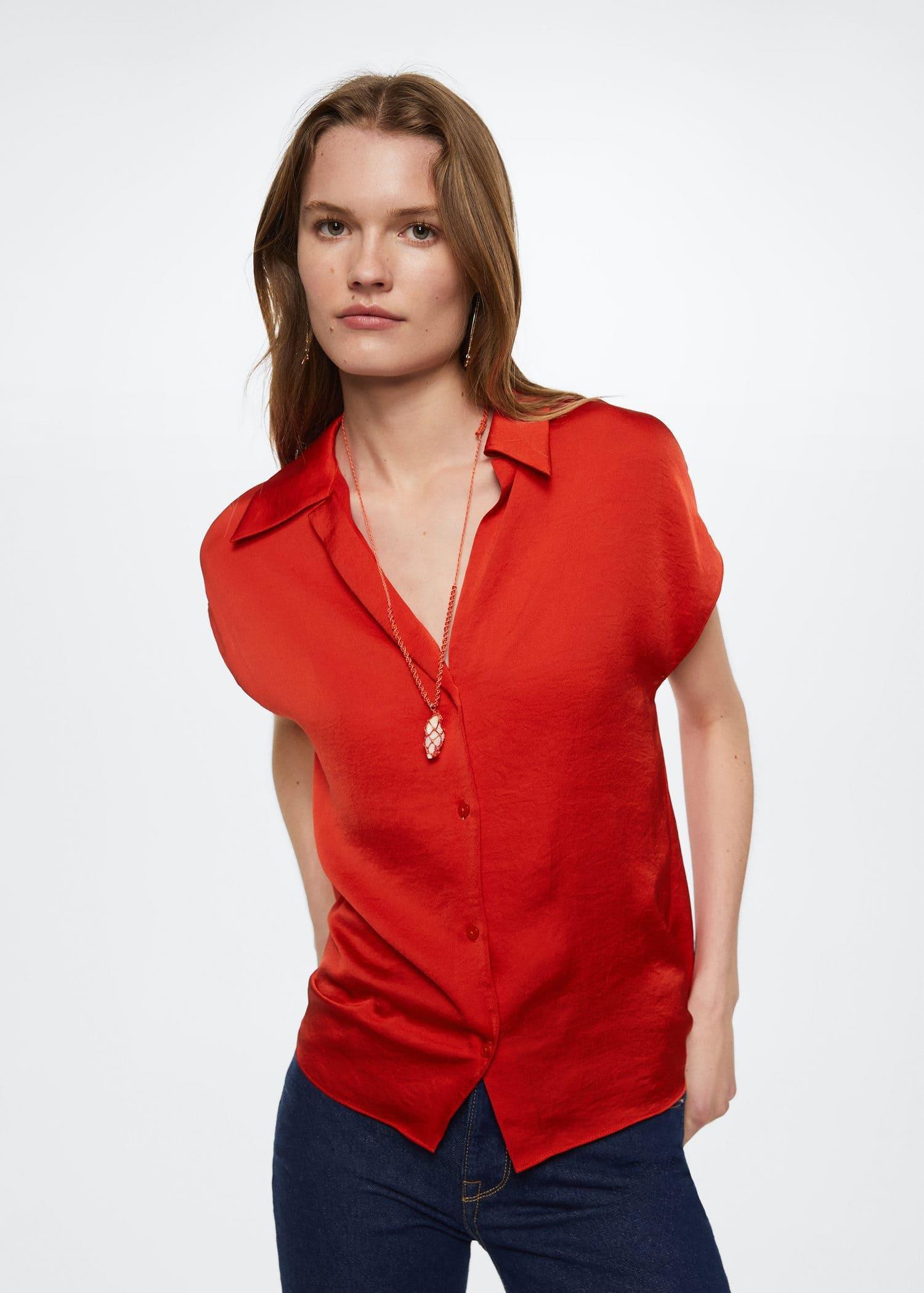 red Satin finish flowy shirt, , large image number 0