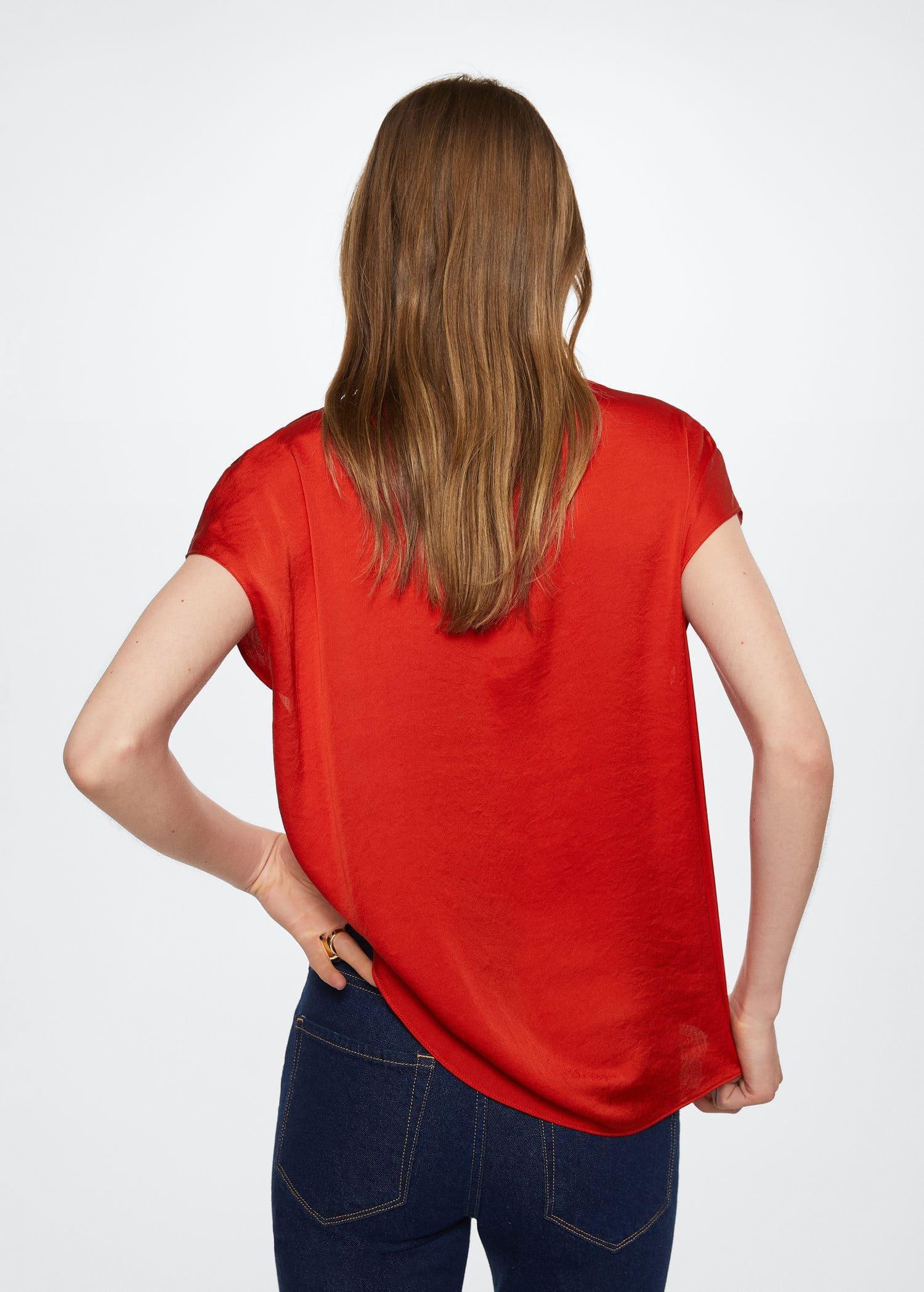 red Satin finish flowy shirt, , large image number 1