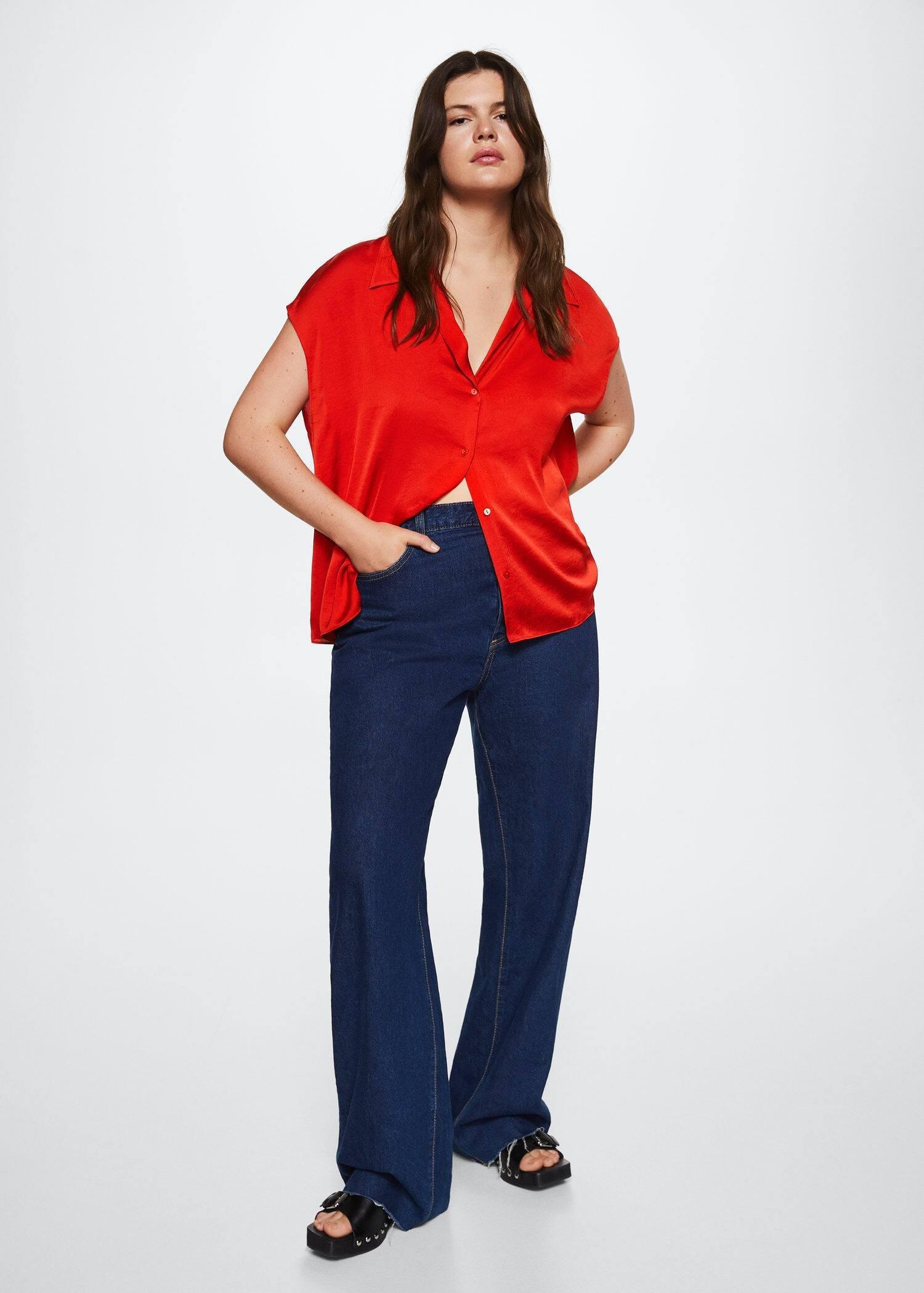red Satin finish flowy shirt, , large image number 5