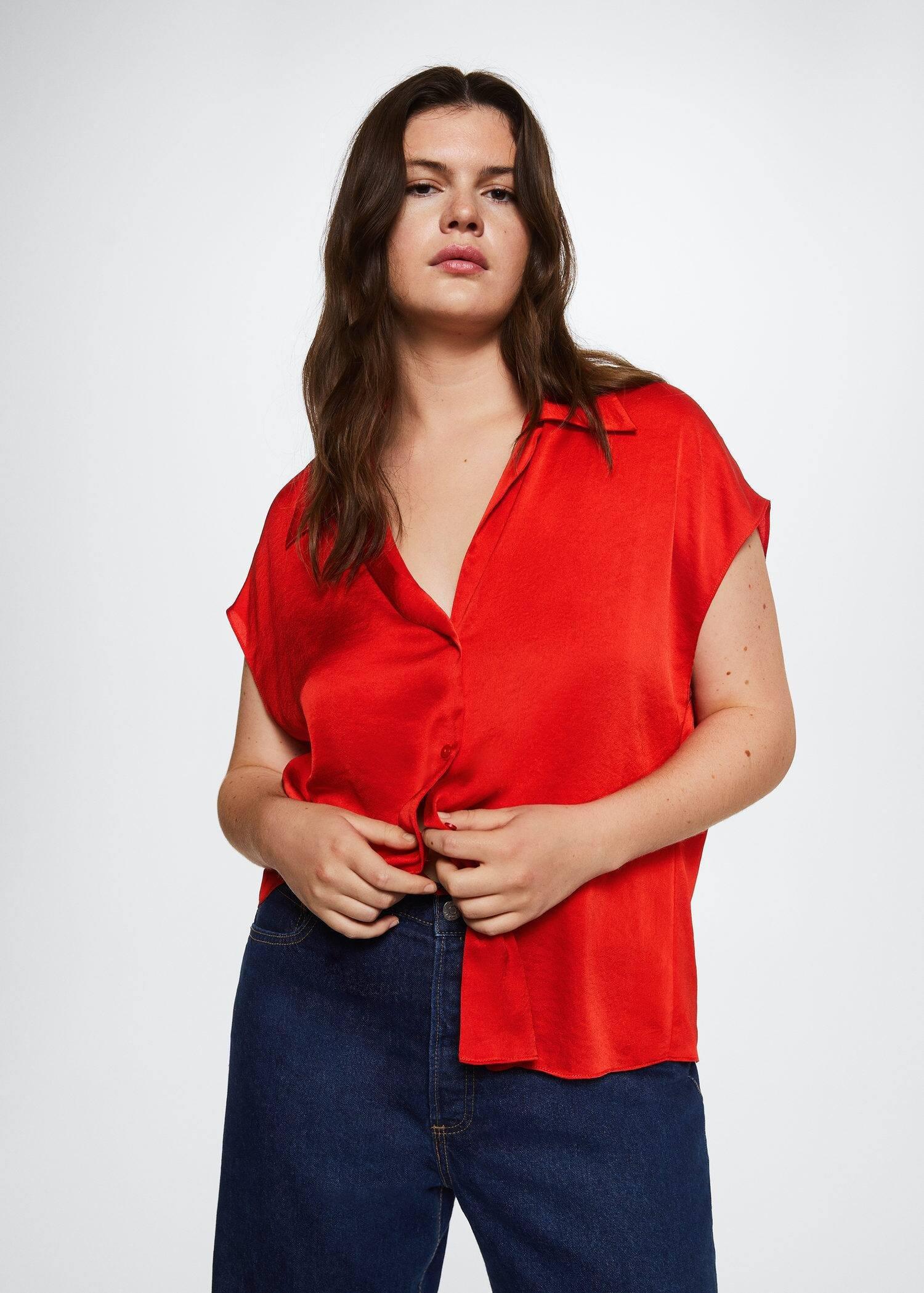 red Satin finish flowy shirt, , large image number 6