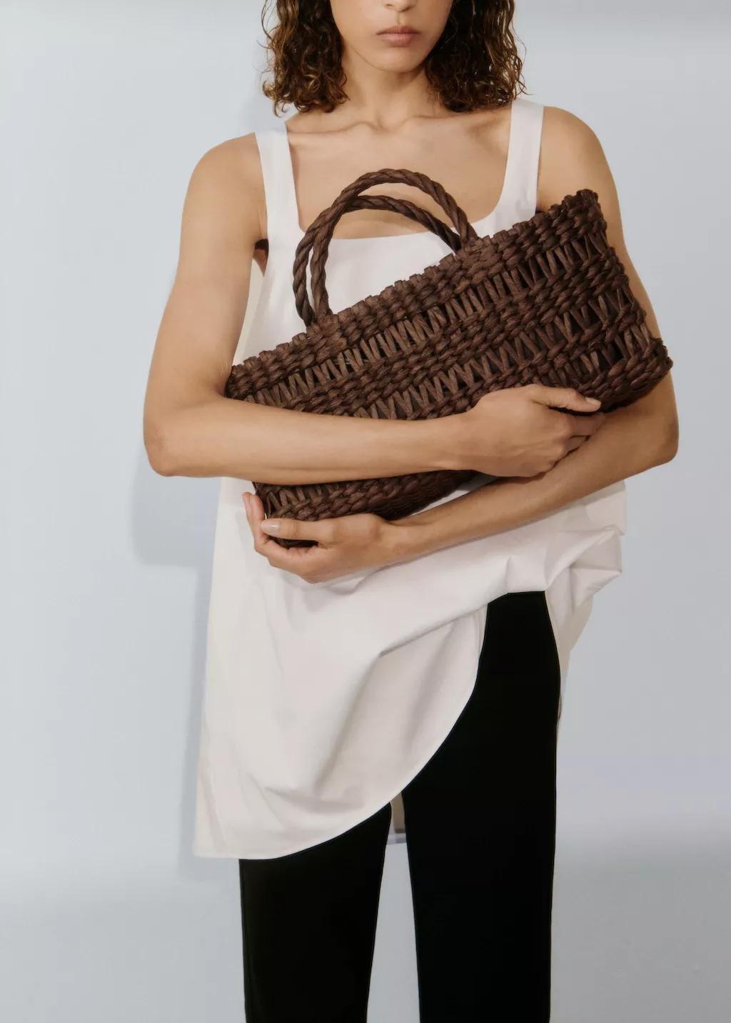 Dark Brown Medium Natural Fibre Tote Bag, Dark Brown, large image number 0