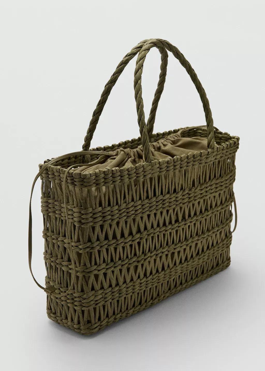 Khaki Natural Fibre Tote Bag, Beige - Khaki, large image number 1