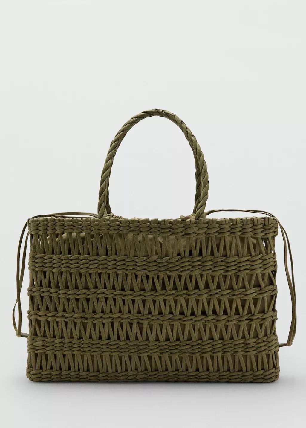 Khaki Natural Fibre Tote Bag, Beige - Khaki, large image number 4
