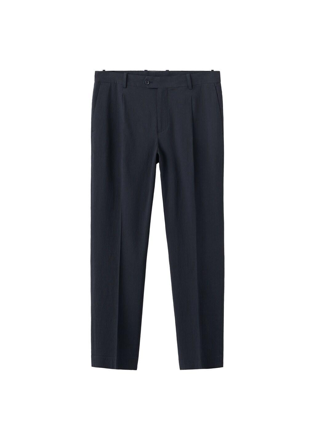 Blue Slim Fit Cotton Lyocell Seersucker Trousers, Navy, large image number 6