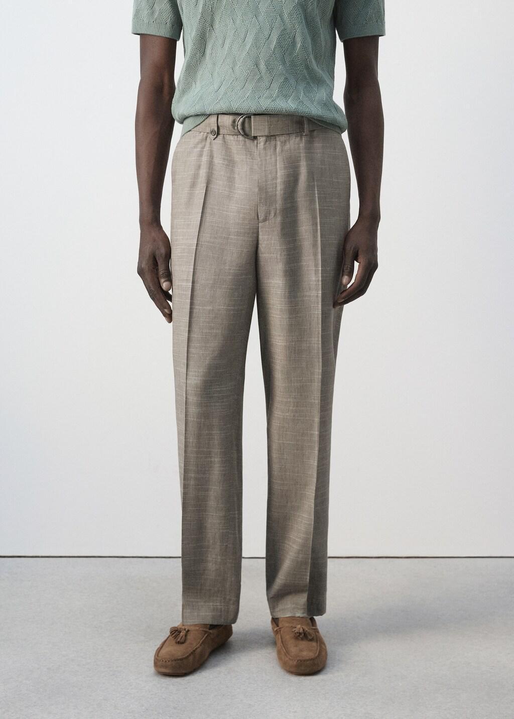 Grey Relaxed Fit Linen Blend Trousers, Medium Grey, large image number 3