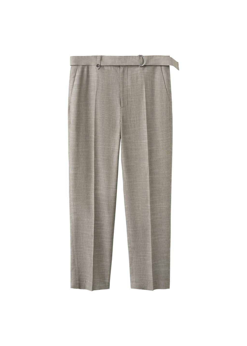 Grey Relaxed Fit Linen Blend Trousers, Medium Grey, large image number 5