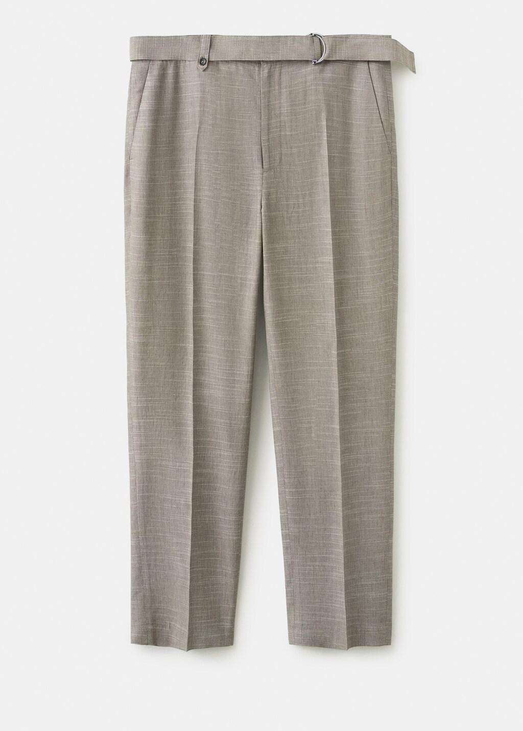 Grey Relaxed Fit Linen Blend Trousers, Medium Grey, large image number 6