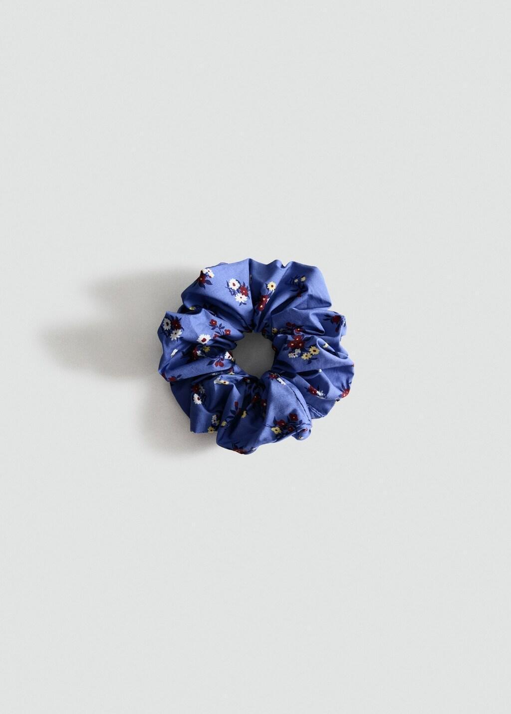 Blue Floral Print Scrunchie, Medium Blue, large image number 0