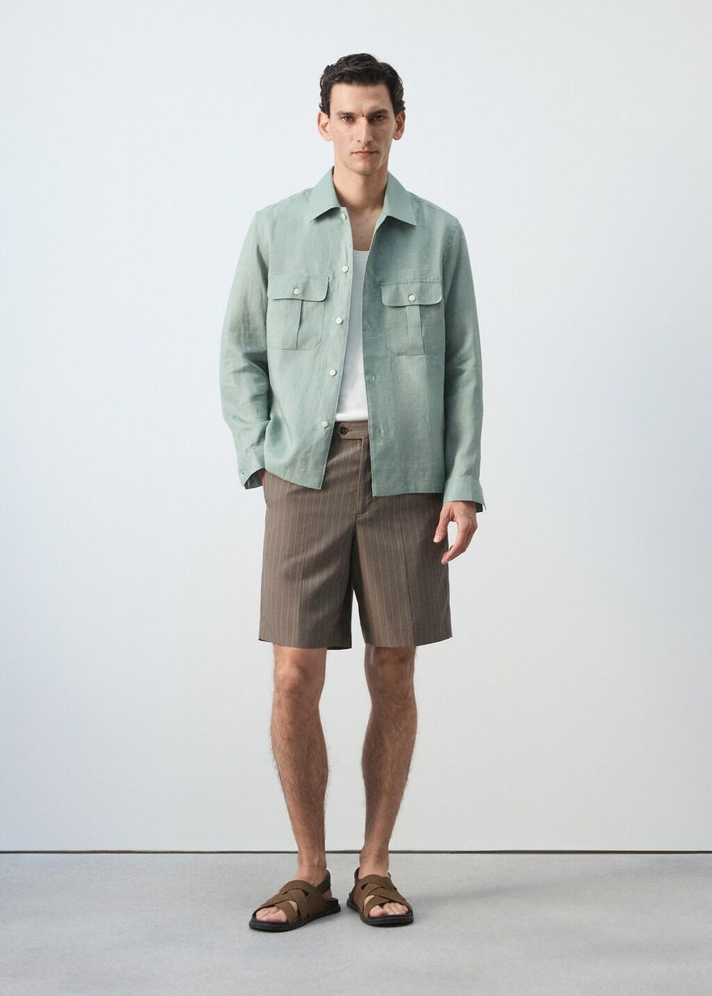 Green Regular-Fit 100% Linen Overshirt, Bright Green, large image number 0